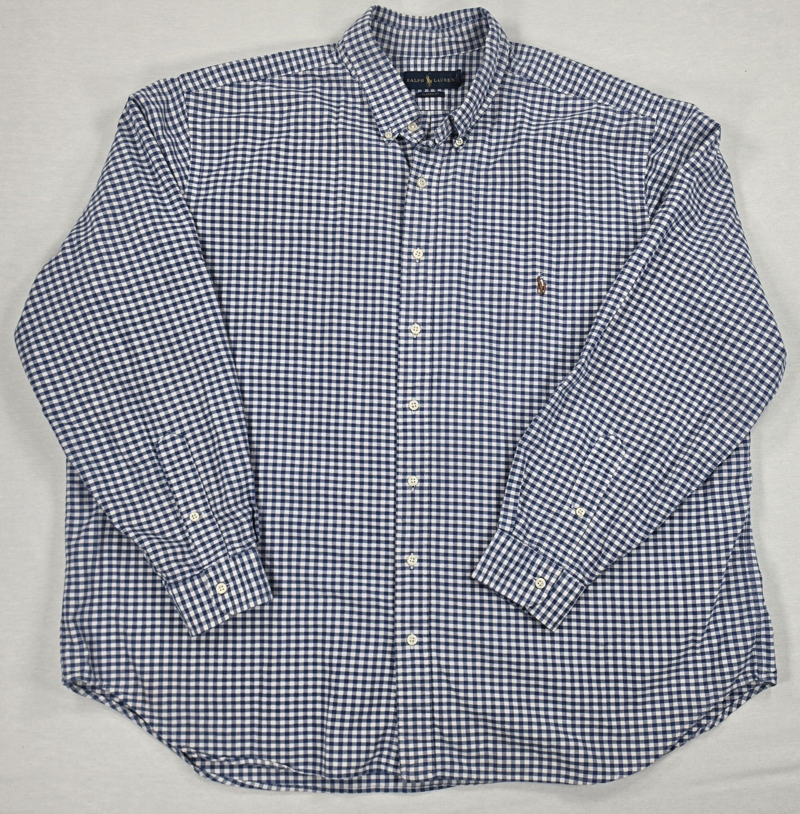 Ralph Lauren Classic Fit Gingham Button Down Shirt Blue White Mens 2xb Pony Logo